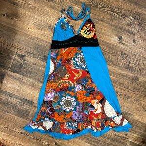 Forla Paris Y2K Patchwork Boho Halter Dress Size L
